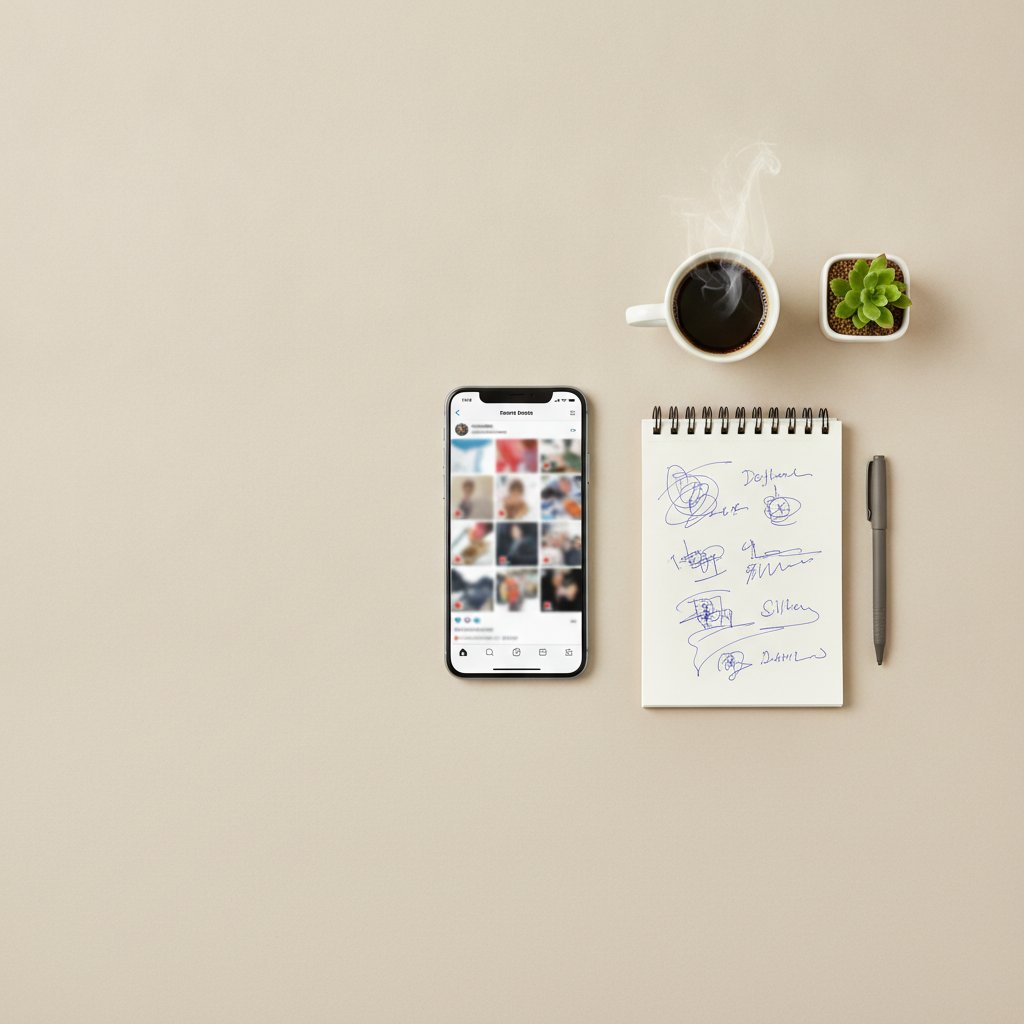 Instagram beslemesi ve içerik üretim materyalleri düz çekim